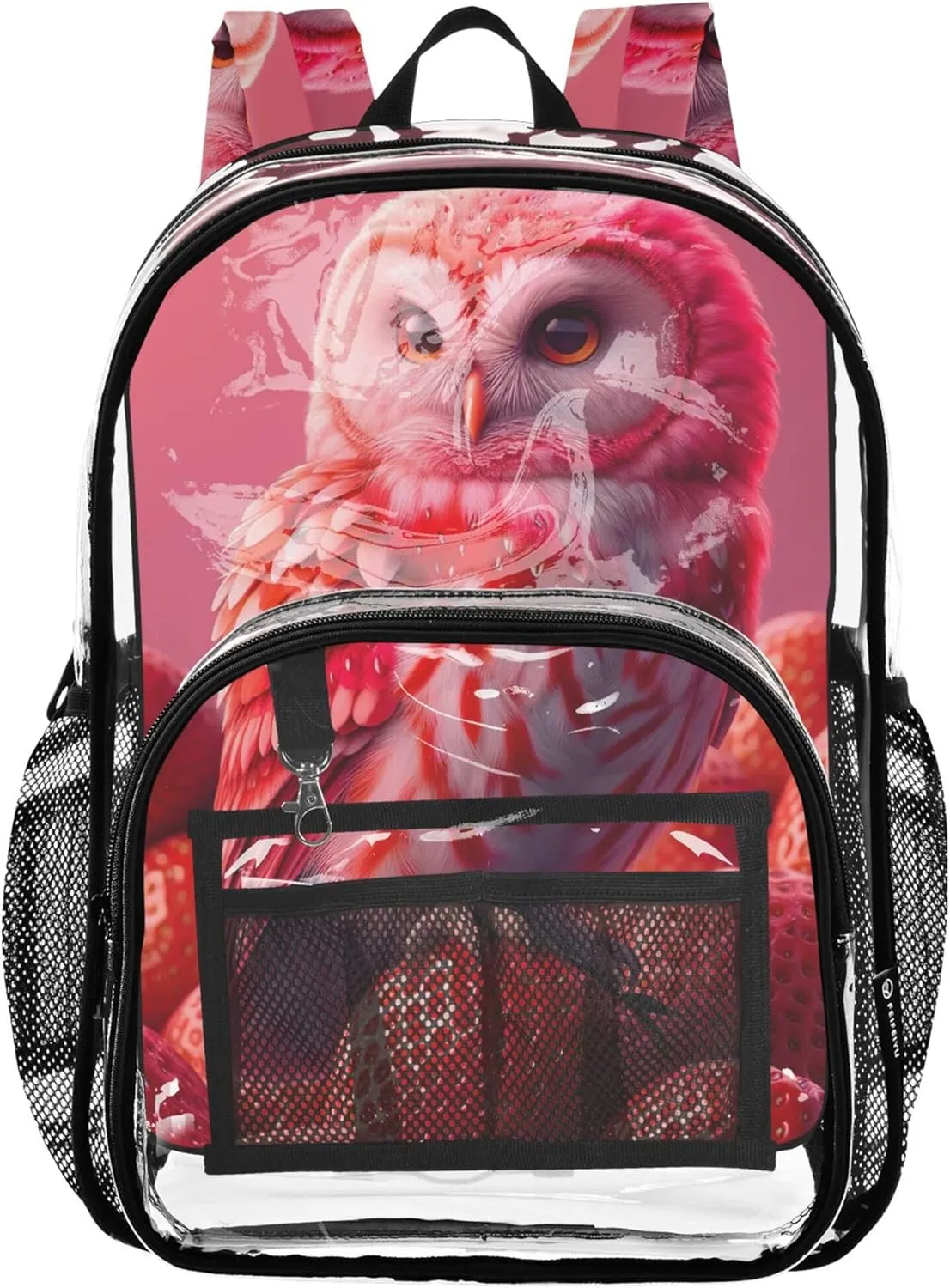 Kids Backpack for Girls Strawberry Owl Red Clear Backpack for Women Pvc School Plastic Bookbag