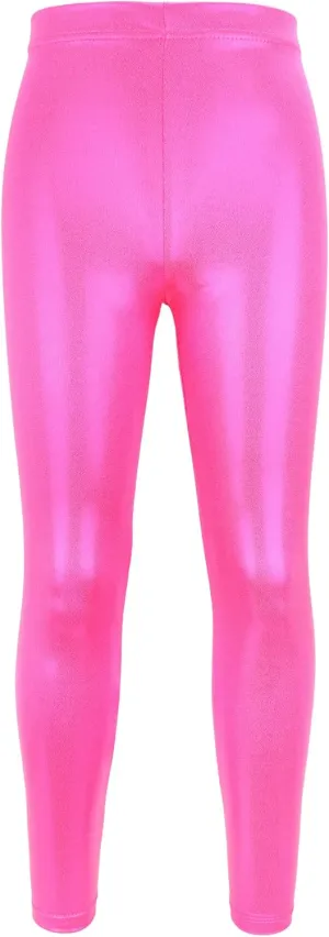 Kids Girls Dance Pants Gymnastic Shiny Metallic Dance Leggings Skinny for Performances Costume