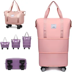 Kulken Travel Bag With Wheels, Kulken Bag, 2025 NEW Large Capacity Travel Organizer-Universal Wheel Removable (Pink)