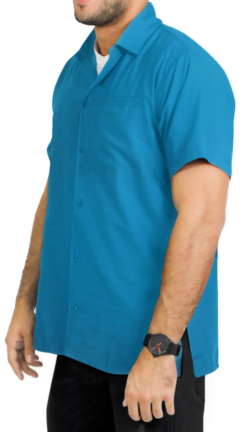 LA LEELA Men's Beach Hawaiian casual Aloha Button Down Short Sleeve shirt Blue_W876