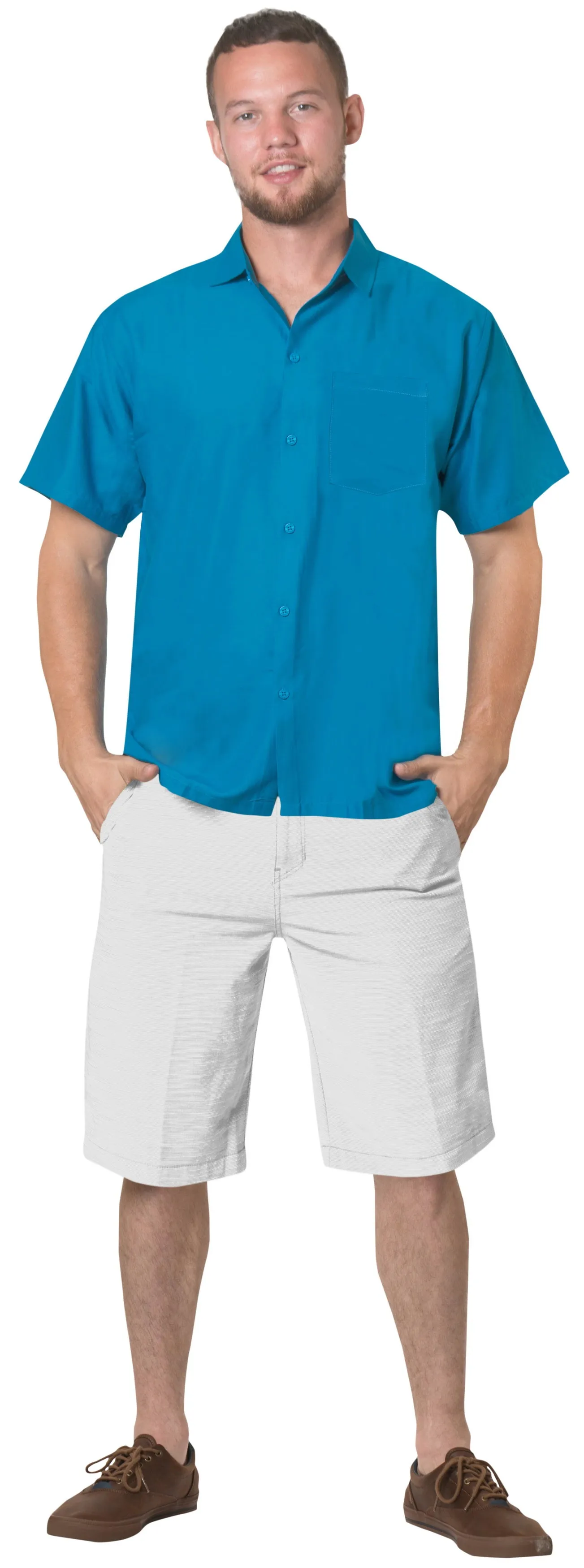 LA LEELA Men's Beach Hawaiian casual Aloha Button Down Short Sleeve shirt Blue_W876