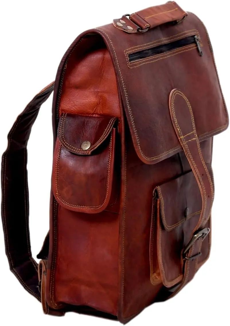 Large Handmade Leather Laptop Bag-pack Handmade Brown Vintage Leather Rucksack Sling for Men Women
