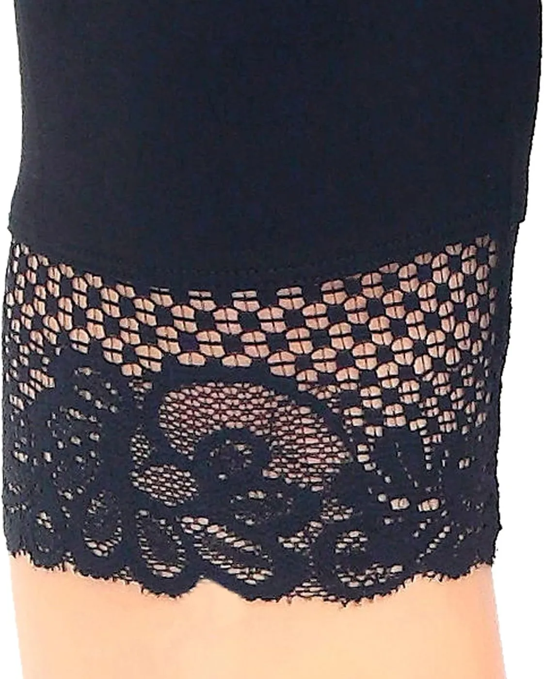 Liang Rou Women's Ultra Thin Stretch Cropped Leggings Black Lace Trim