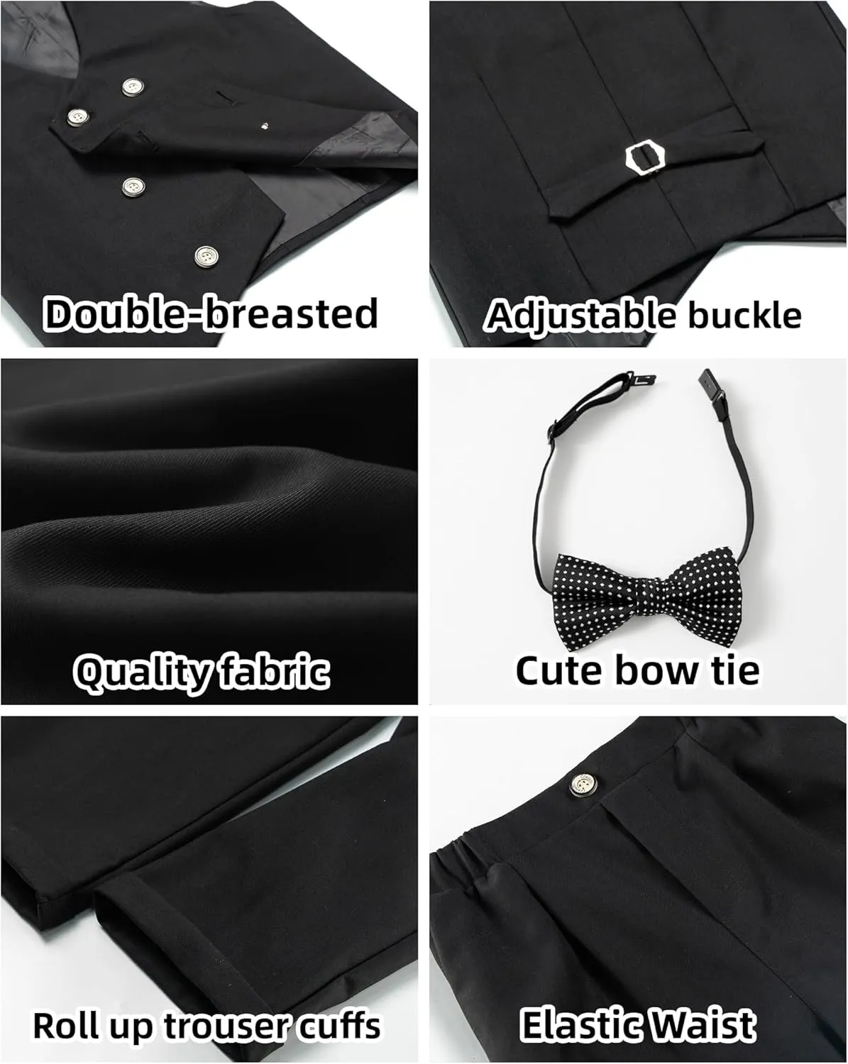 LOLANTA Boys' 4-Piece Formal Suit, Wedding Ring Bearer Outfit Vest Pants with Dress Shirt Bow Tie for Graduation 2-13 Years
