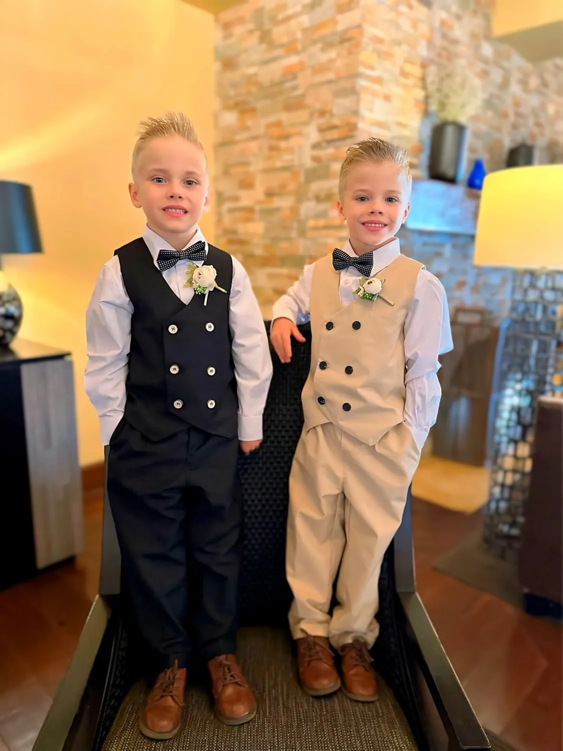 LOLANTA Boys' 4-Piece Formal Suit, Wedding Ring Bearer Outfit Vest Pants with Dress Shirt Bow Tie for Graduation 2-13 Years