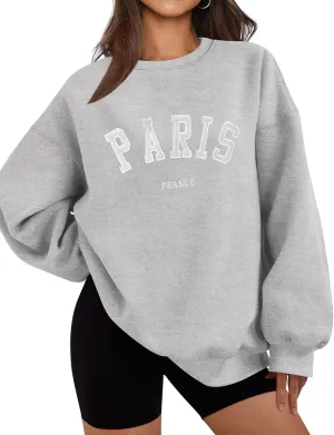 LOMON Oversized Sweatshirt Women Crewneck Pullover Sweater Long Sleeve Cute Hoodies Casual Sweatshirt TopsCharcoal Gray-Paris,M