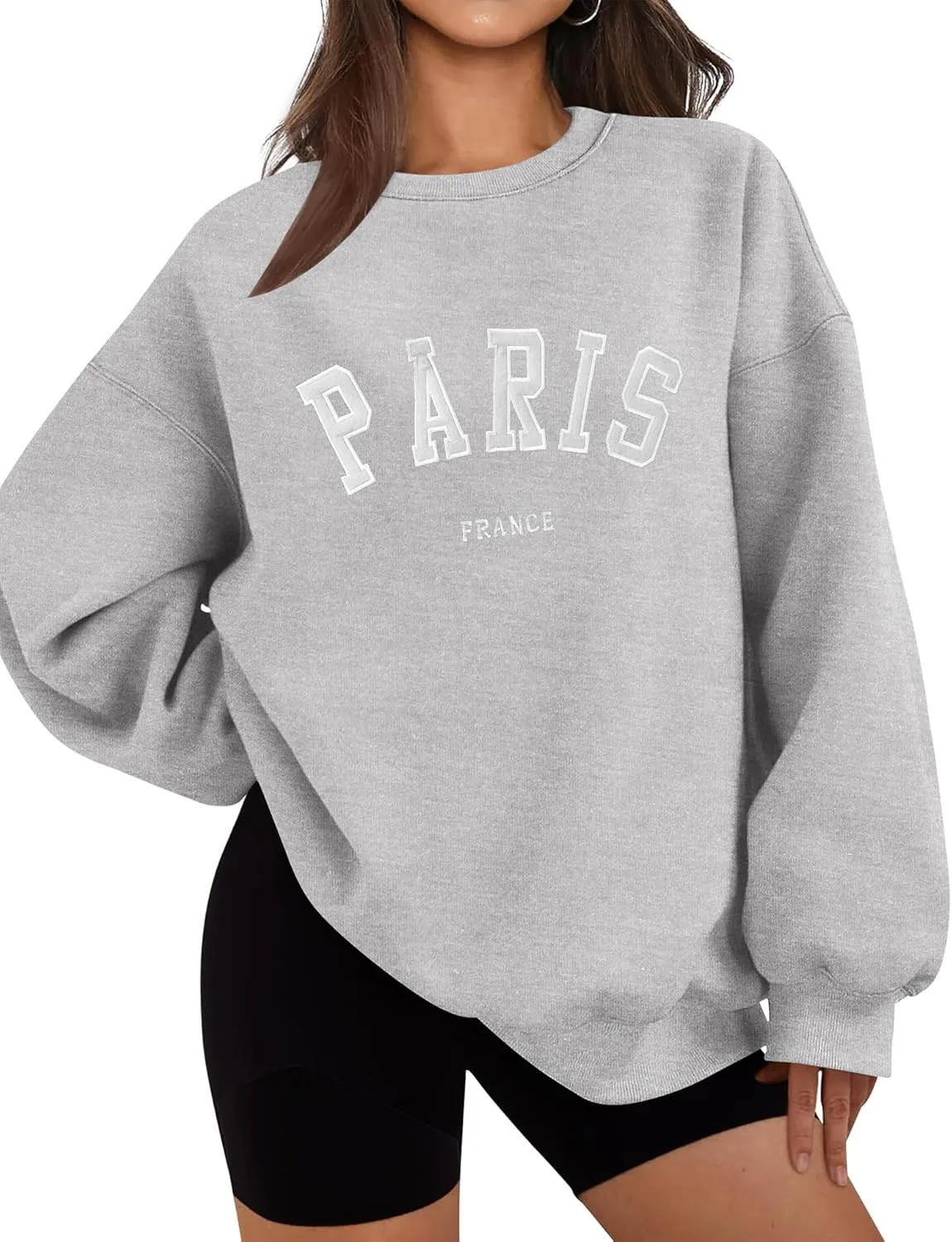 LOMON Oversized Sweatshirt Women Crewneck Pullover Sweater Long Sleeve Cute Hoodies Casual Sweatshirt TopsCharcoal Gray-Paris,M