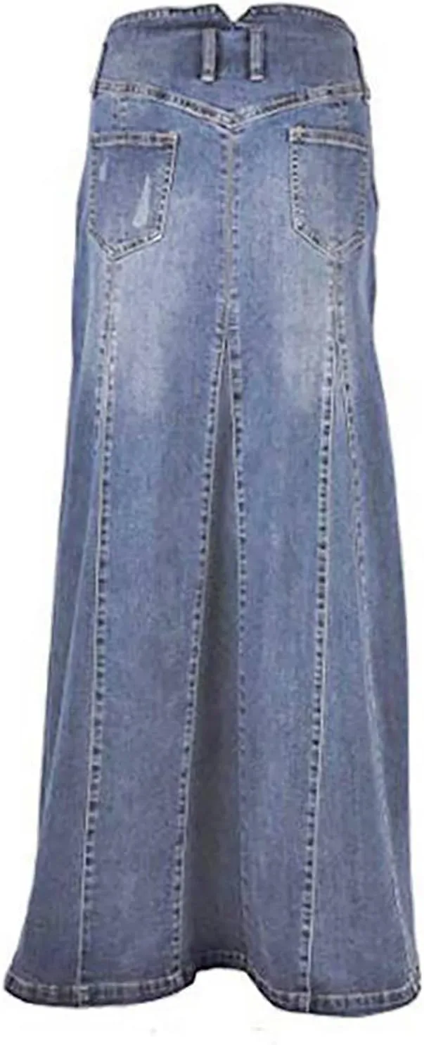 Long Jean Skirt for Women Women's Retro Exposure Button-Fly Packaged Hip A-Line Maxi Long Denim Skirt Jean Skirt