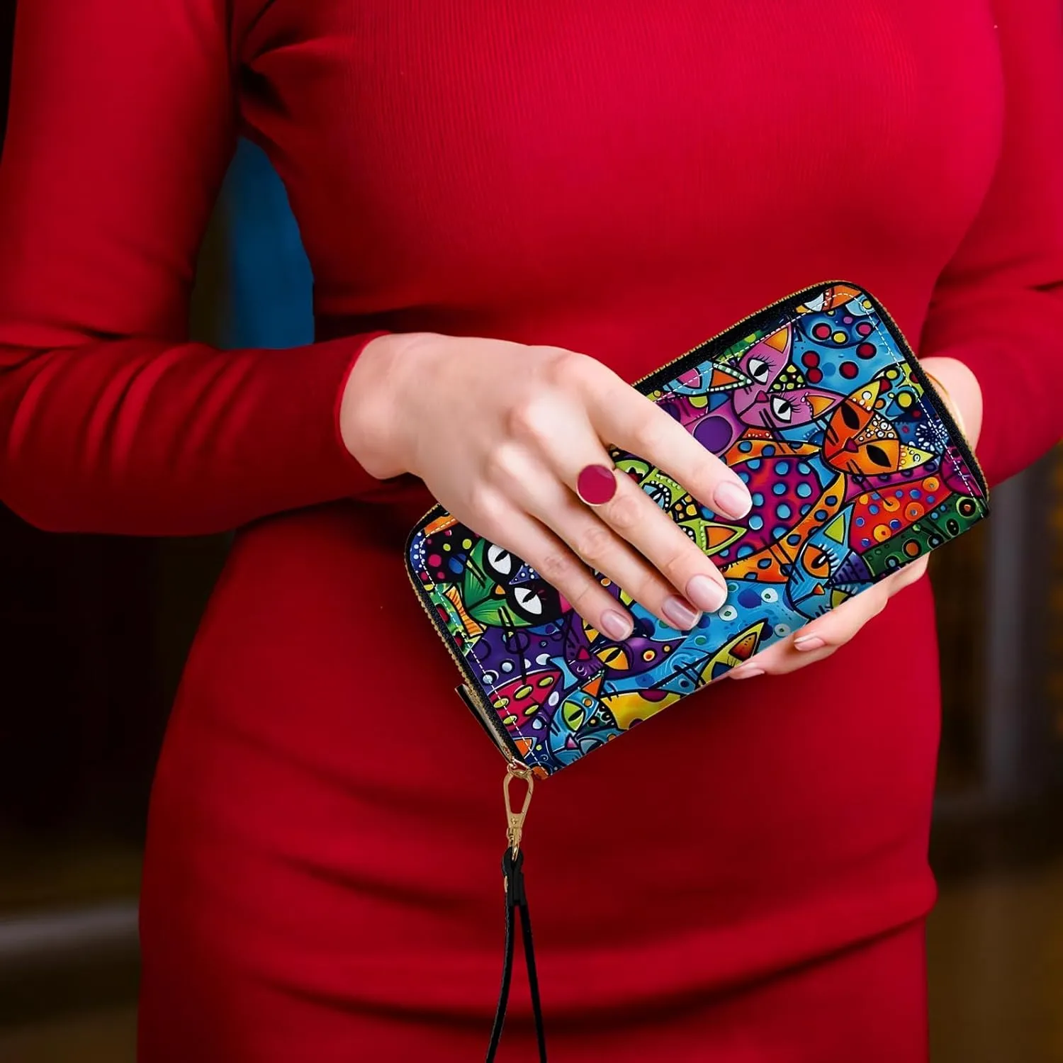 Long Wallet for Women, PU Leather Wristlet Wallet with Zipper Credit Card Holder Pocket Business Travel Wallet