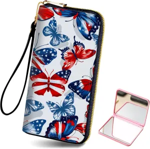 Long Wallet for Women, PU Leather Wristlet Wallet with Zipper Credit Card Holder Pocket Business Travel Wallet