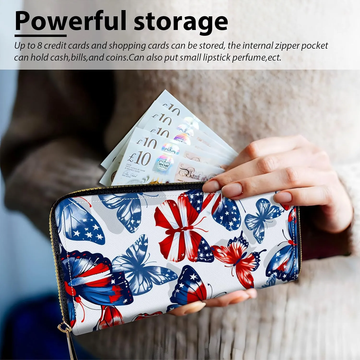 Long Wallet for Women, PU Leather Wristlet Wallet with Zipper Credit Card Holder Pocket Business Travel Wallet