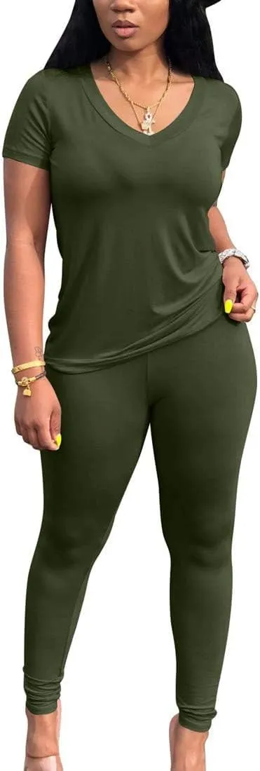 Lounge Sets for Women 2 Piece Summer Casual Jogger Workout Outfits Short Tops Long Pant Sweat suit leggings set
