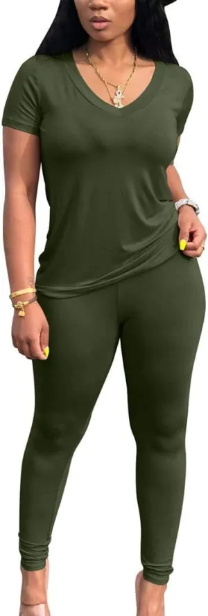 Lounge Sets for Women 2 Piece Summer Casual Jogger Workout Outfits Short Tops Long Pant Sweat suit leggings set