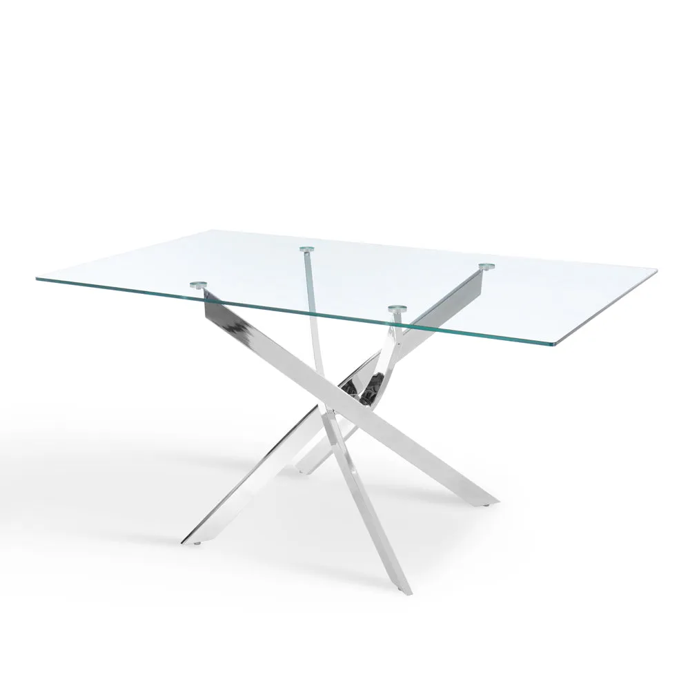 Lucia Rectangular Glass Dining Table & 4 Girona Chairs, Blue Velvet
