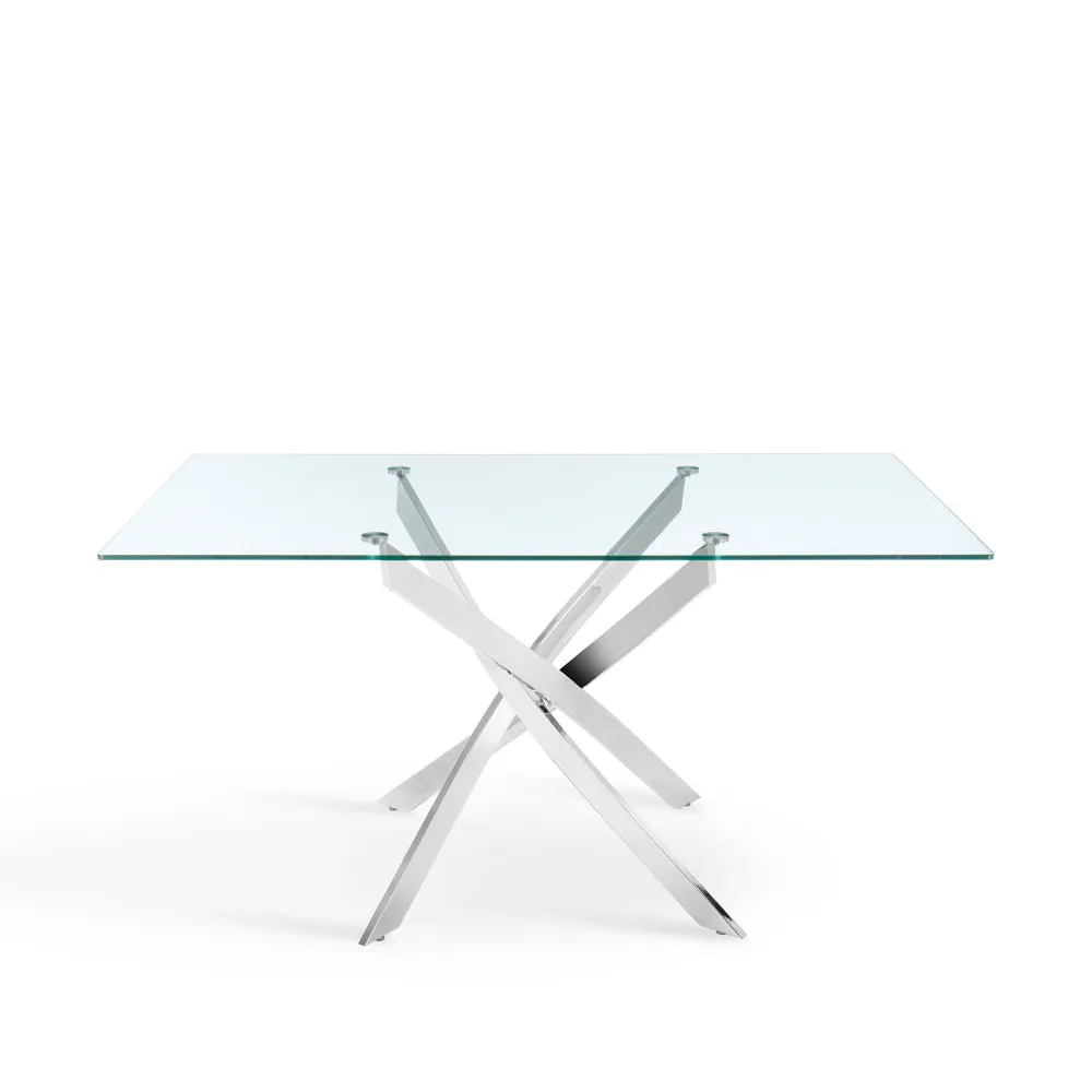Lucia Rectangular Glass Dining Table & 4 Girona Chairs, Blue Velvet