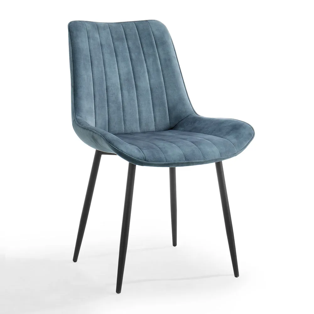 Lucia Rectangular Glass Dining Table & 4 Girona Chairs, Blue Velvet