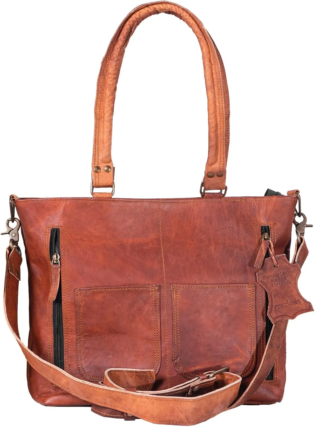 Madosh, Women's Leather Crossbody Tote Top Handle Handbag Office Shoulder Laptop Bag Shopping Travel Purse