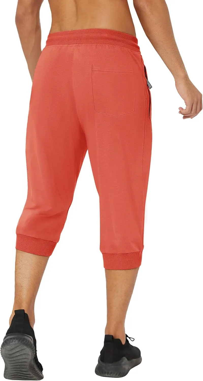 MAGNIVIT Men's 3/4 Jogger Capri Pants Workout Gym Below Knee Shorts Zipper Pockets Jogger Sweatpant Capris for Men