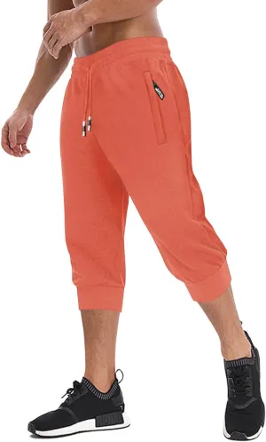 MAGNIVIT Men's 3/4 Jogger Capri Pants Workout Gym Below Knee Shorts Zipper Pockets Jogger Sweatpant Capris for Men