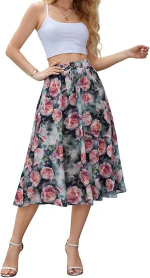Maxi Skirts for Women with Pockets Long Midi Length Casual Skirt for Beach Party Holiday Pink
