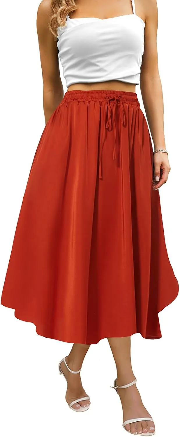Maxi Skirts for Women with Pockets Long Midi Length Casual Skirt for Beach Party Holiday