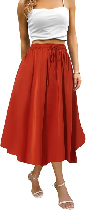 Maxi Skirts for Women with Pockets Long Midi Length Casual Skirt for Beach Party Holiday
