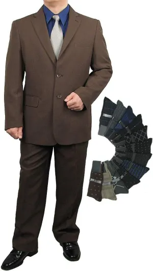 Mens 2-Piece Regular Fit Dress Suit Single-Breasted Jacket & Flat-Front Pants Includes Free Stylish Socks