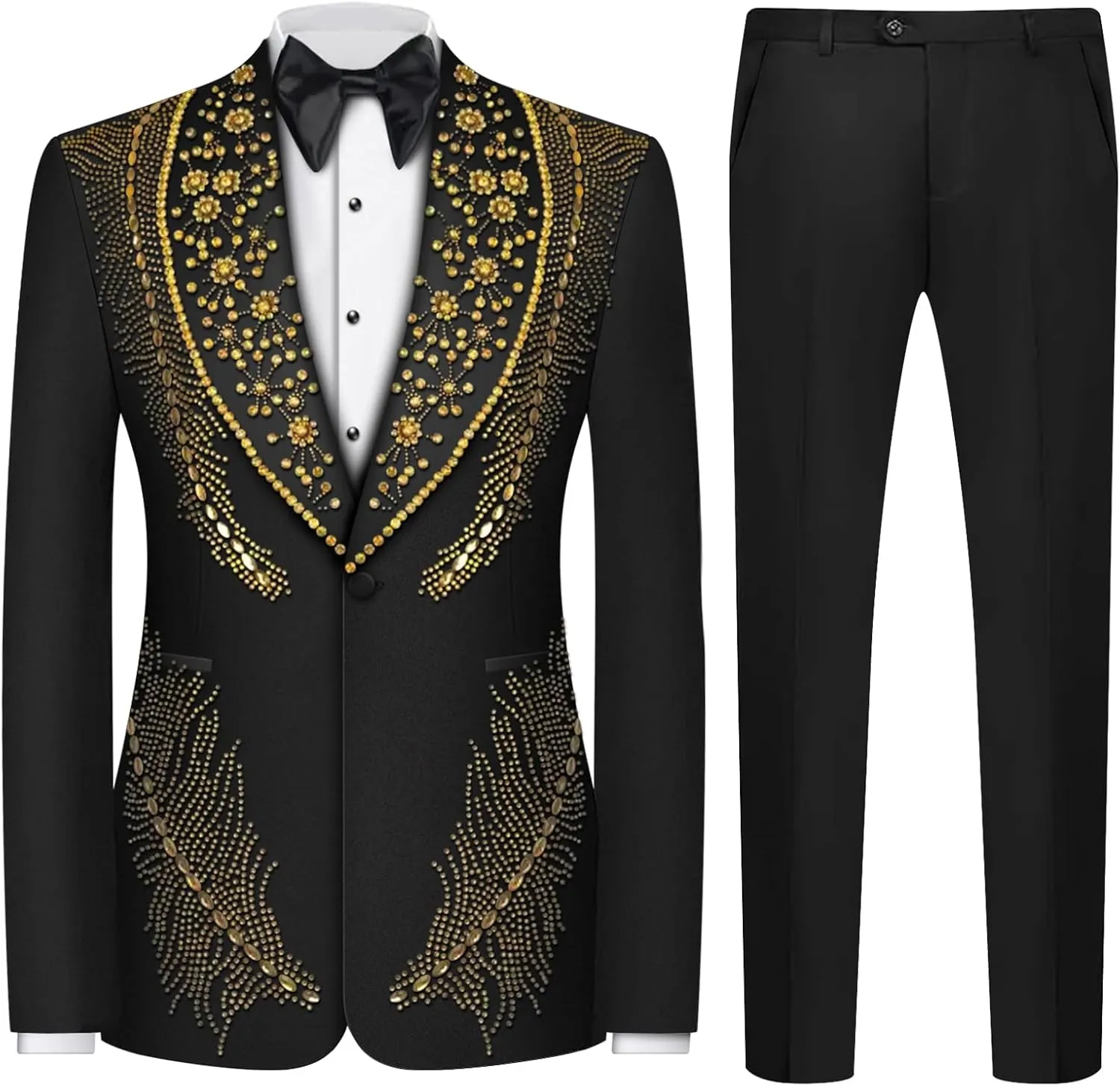 Men's 2 Piece Suit One Button Single Breasted Slim Fit Party Blazer Beaded Prom Wedding Suits Pants Set for Men