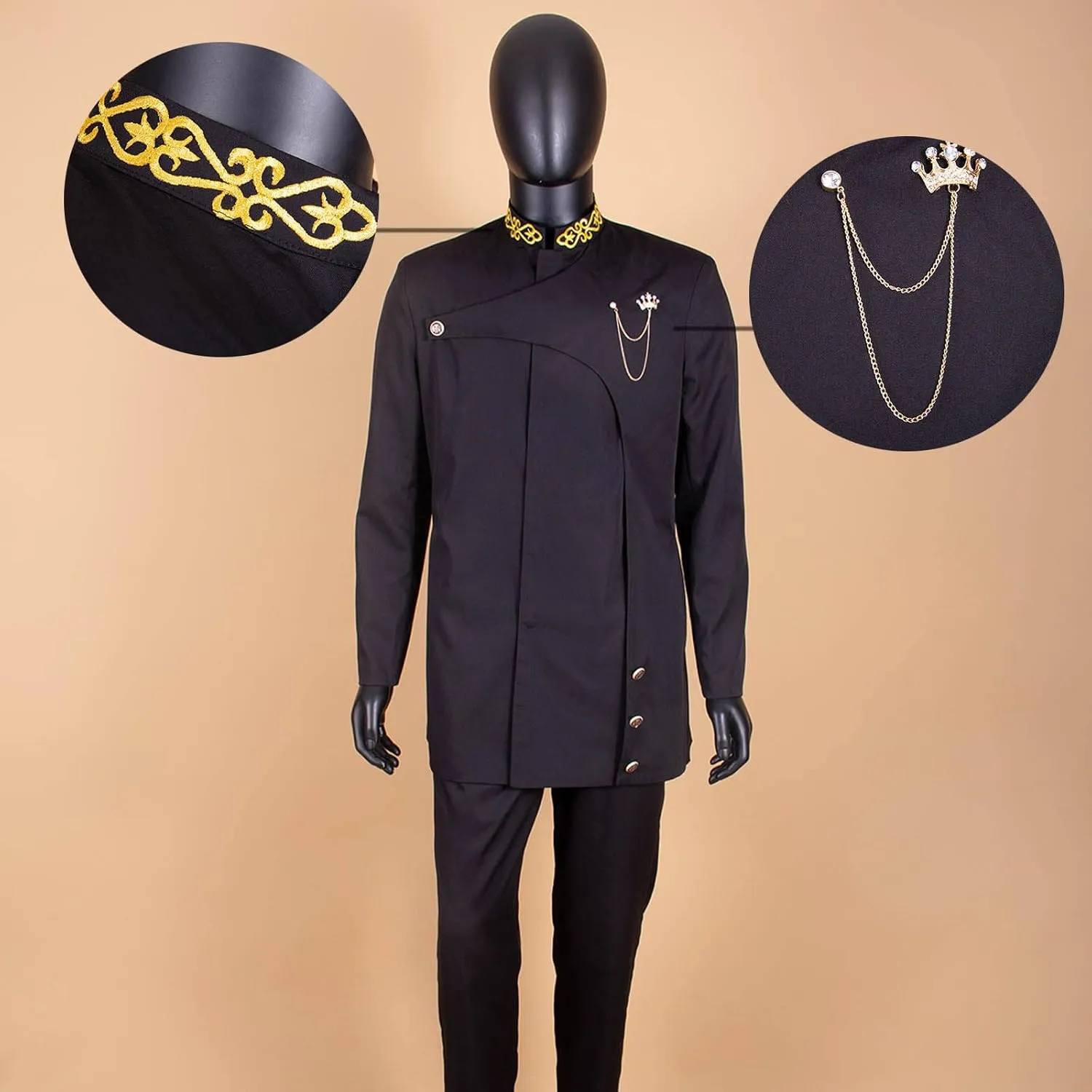 Men's 2 Pieces Suit Elegant Single Breated Slim Fit Embroidery Blazer Pants Set African Clothes Wedding