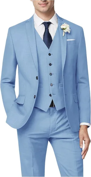 Men's 3 Piece Slim Fit Suit Set, Two Button Blazer Solid Suit Jacket Vest Pants Tuxedo Set for Wedding Prom