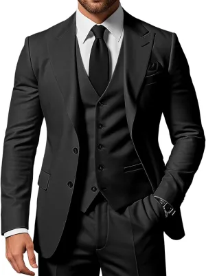 Men's 3 Piece Suits Slim Fit Peak Lapel 2 Button Blazer Jacket Vest Pants Set Wedding Business Prom Party Suit