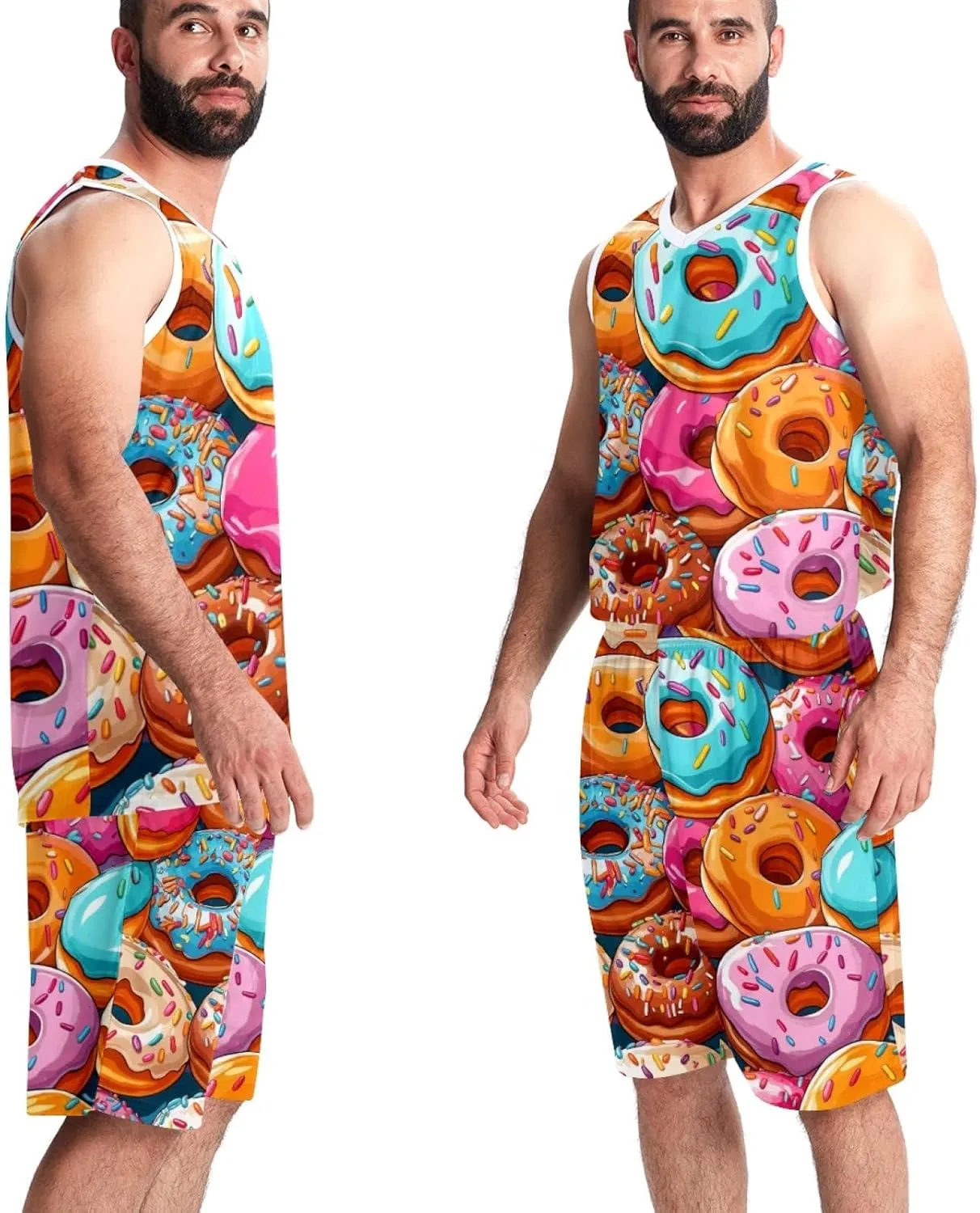 Mens Basketball Suit with Pockets Sportswear for Men Teenager Team Uniform Colorful Sweet Donuts -5XL