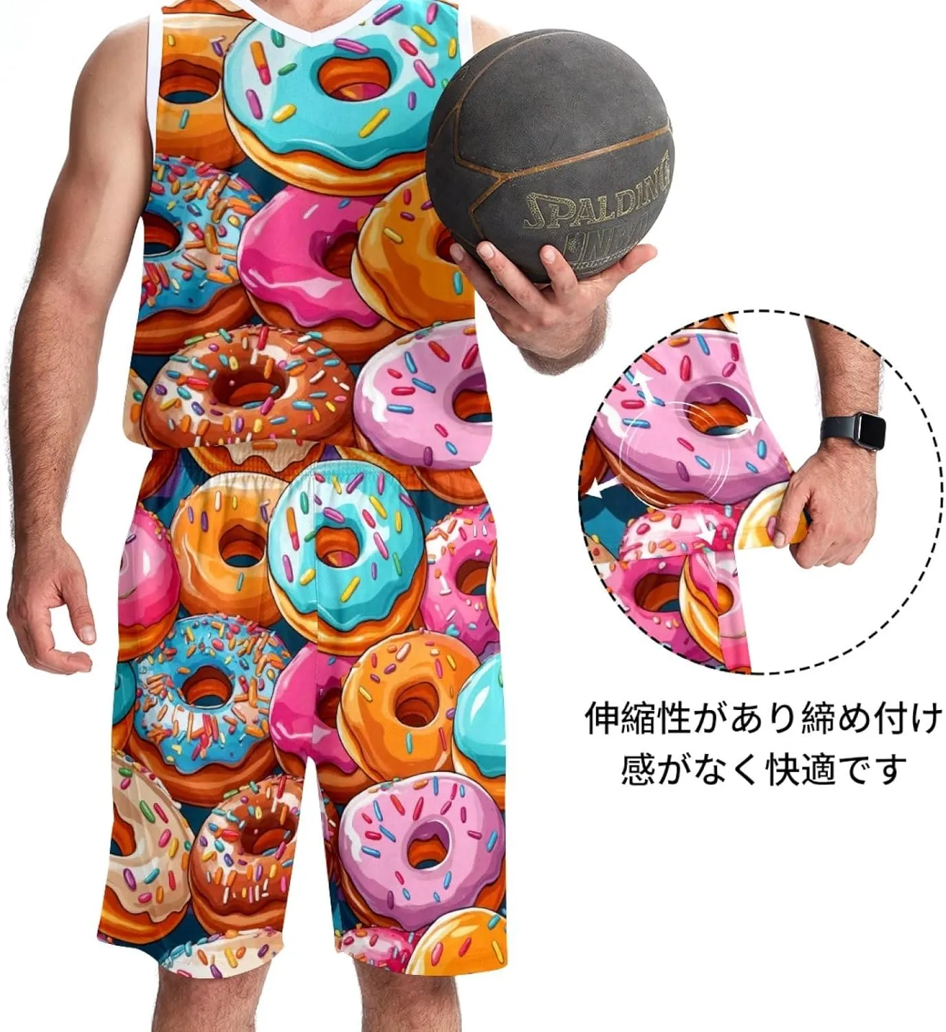 Mens Basketball Suit with Pockets Sportswear for Men Teenager Team Uniform Colorful Sweet Donuts -5XL