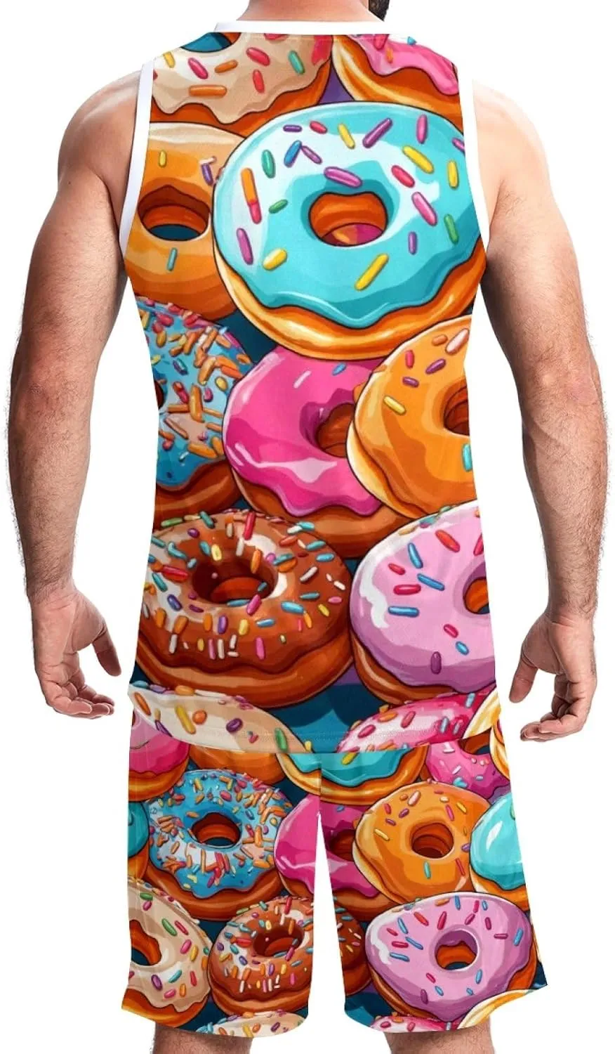 Mens Basketball Suit with Pockets Sportswear for Men Teenager Team Uniform Colorful Sweet Donuts -5XL