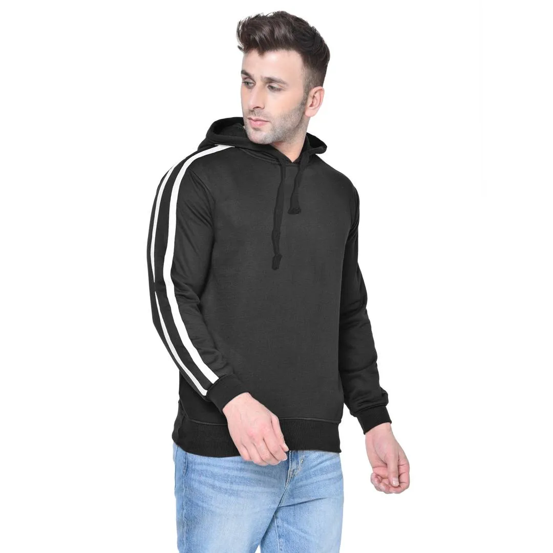 Men's Black Solid  Fleece  Hooded Sweatshirt