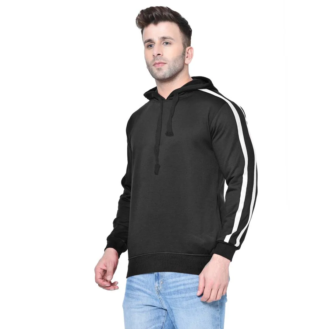 Men's Black Solid  Fleece  Hooded Sweatshirt