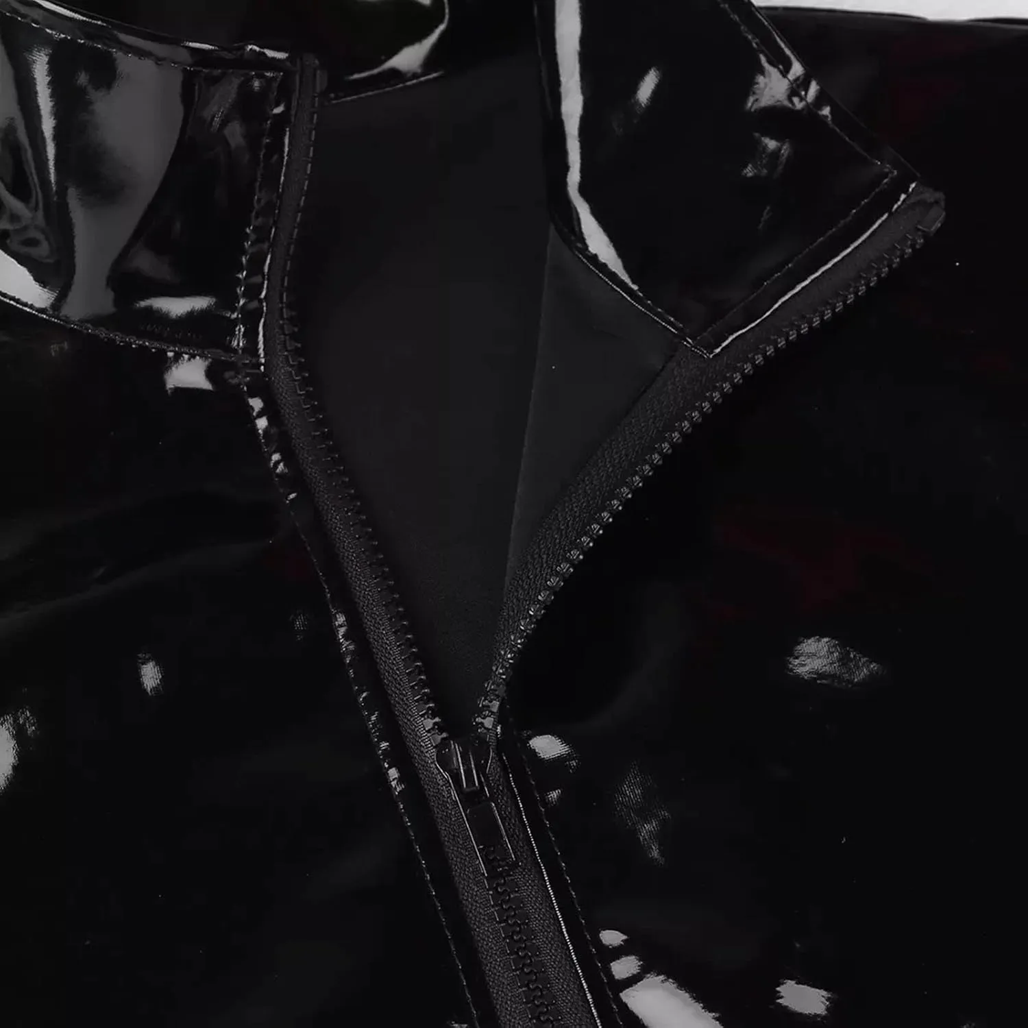 Mens Fashion Casual Solid Color Leather Sexy Coat Sexy Leather Coat Clothes Short Sleeve Zipper Mesh Lingerie