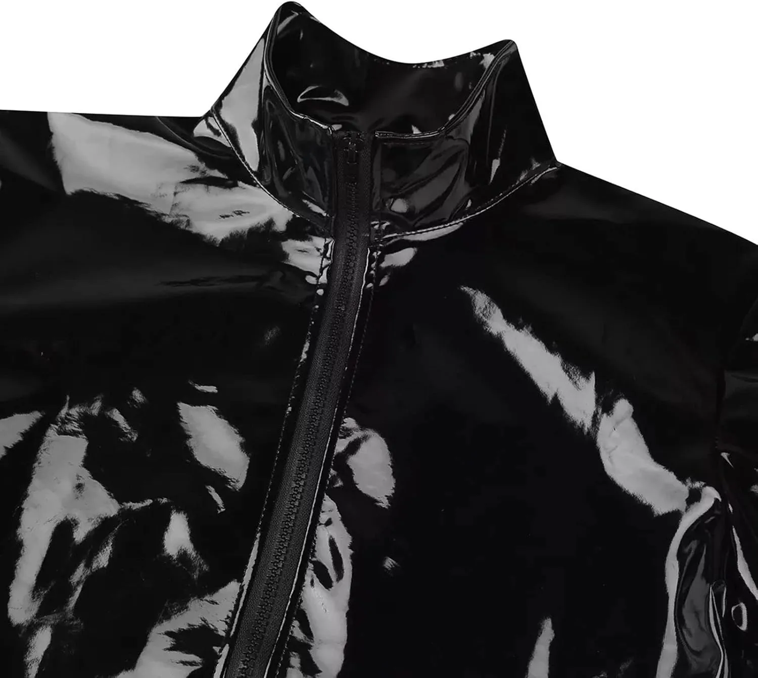 Mens Fashion Casual Solid Color Leather Sexy Coat Sexy Leather Coat Clothes Short Sleeve Zipper Mesh Lingerie