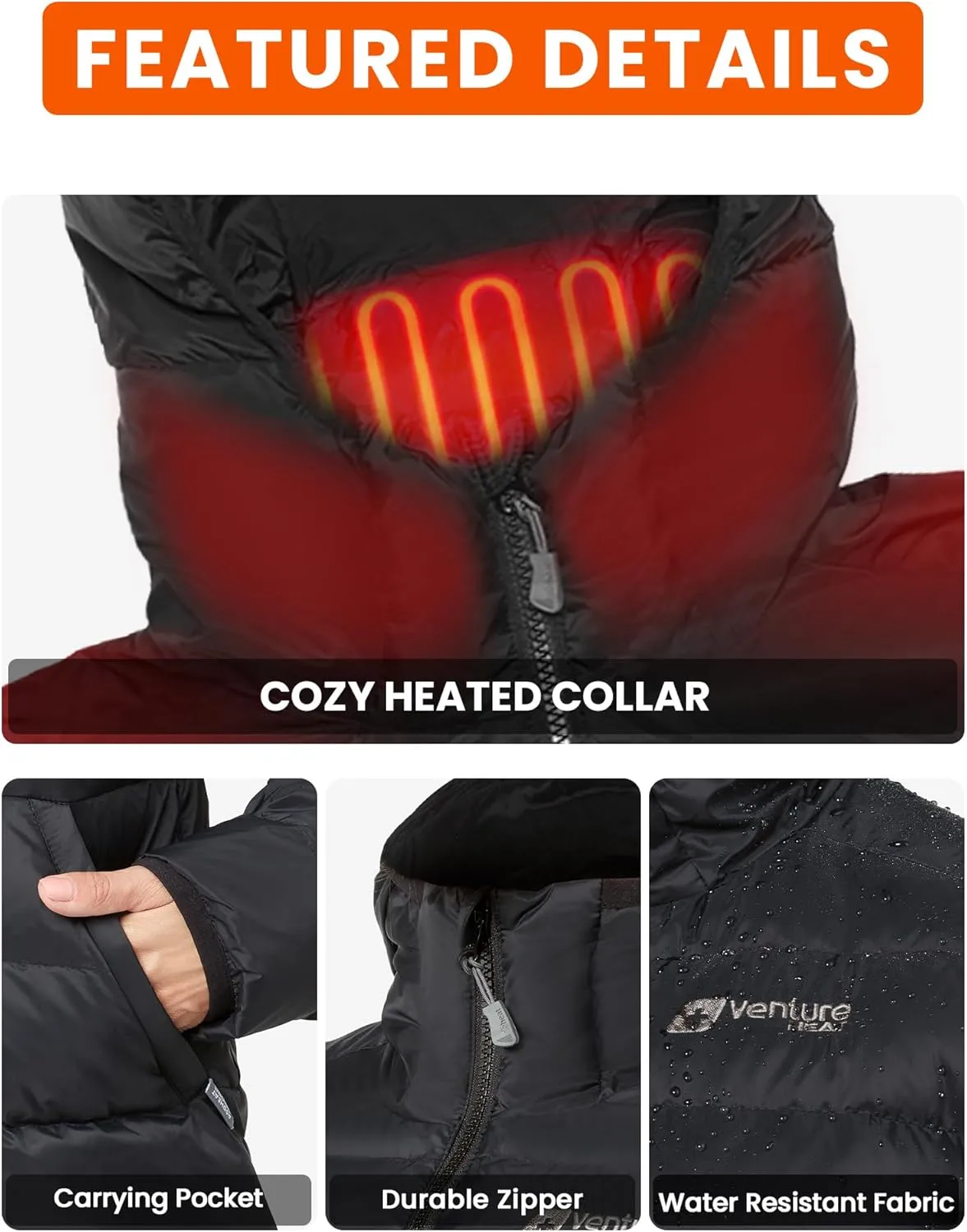 Men's Heated Jacket with Battery Included 12V Self Warming Parka Coat, Down Ski Jacket, Bluetooth App Control