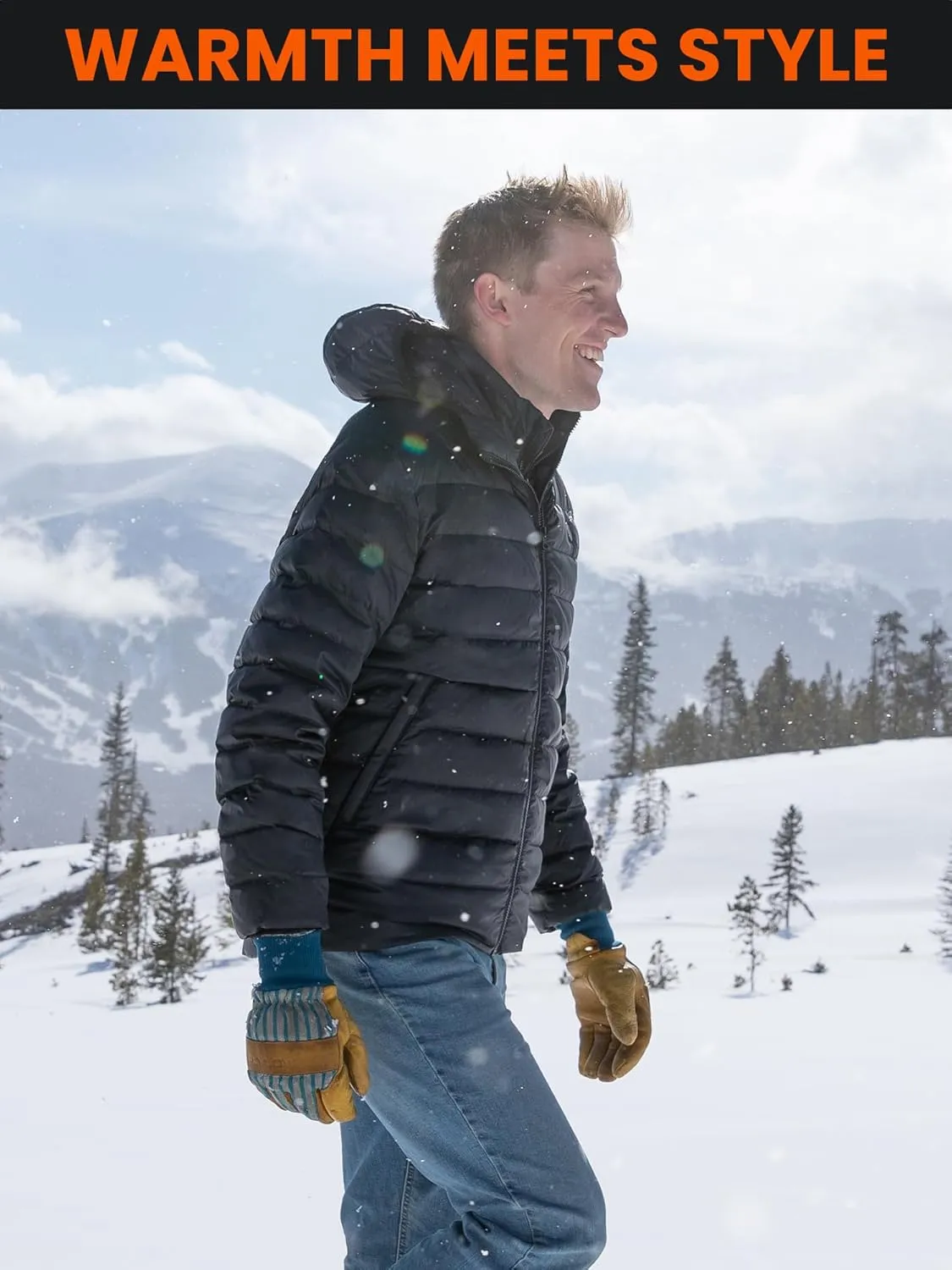 Men's Heated Jacket with Battery Included 12V Self Warming Parka Coat, Down Ski Jacket, Bluetooth App Control