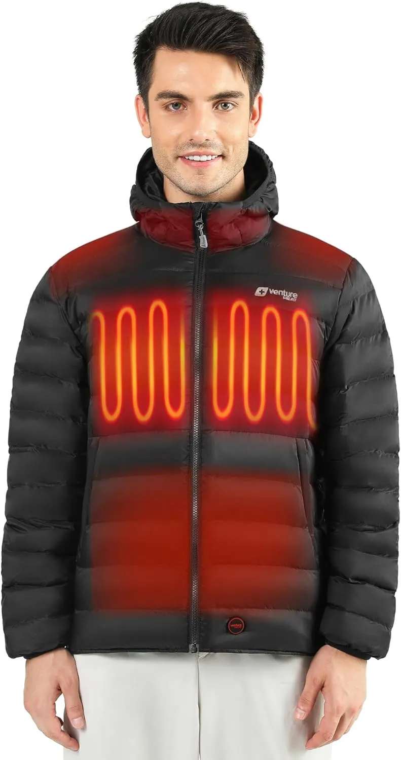 Men's Heated Jacket with Battery Included 12V Self Warming Parka Coat, Down Ski Jacket, Bluetooth App Control