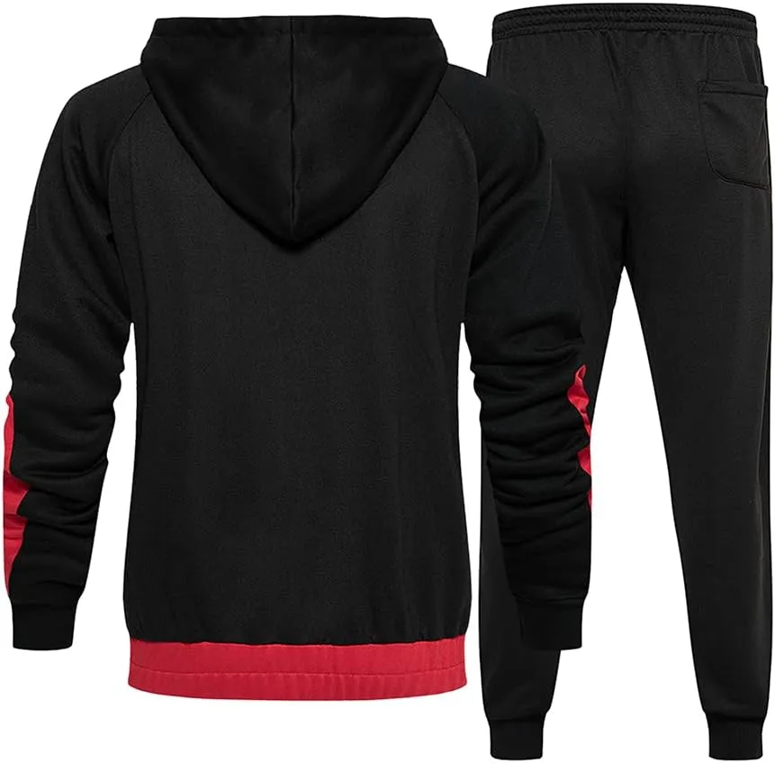 Men's Hooded Athletic Tracksuit Sweatsuit Long Sleeve Full-Zip Jogging Sweatpants 2 Piece Patchwork Sportsuits