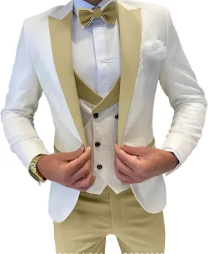 Mens Jacquard Suit 3 Piece Slim Fit Suits Prom Formal Business Suit for Men Jacket Vest Pants Wedding Suit