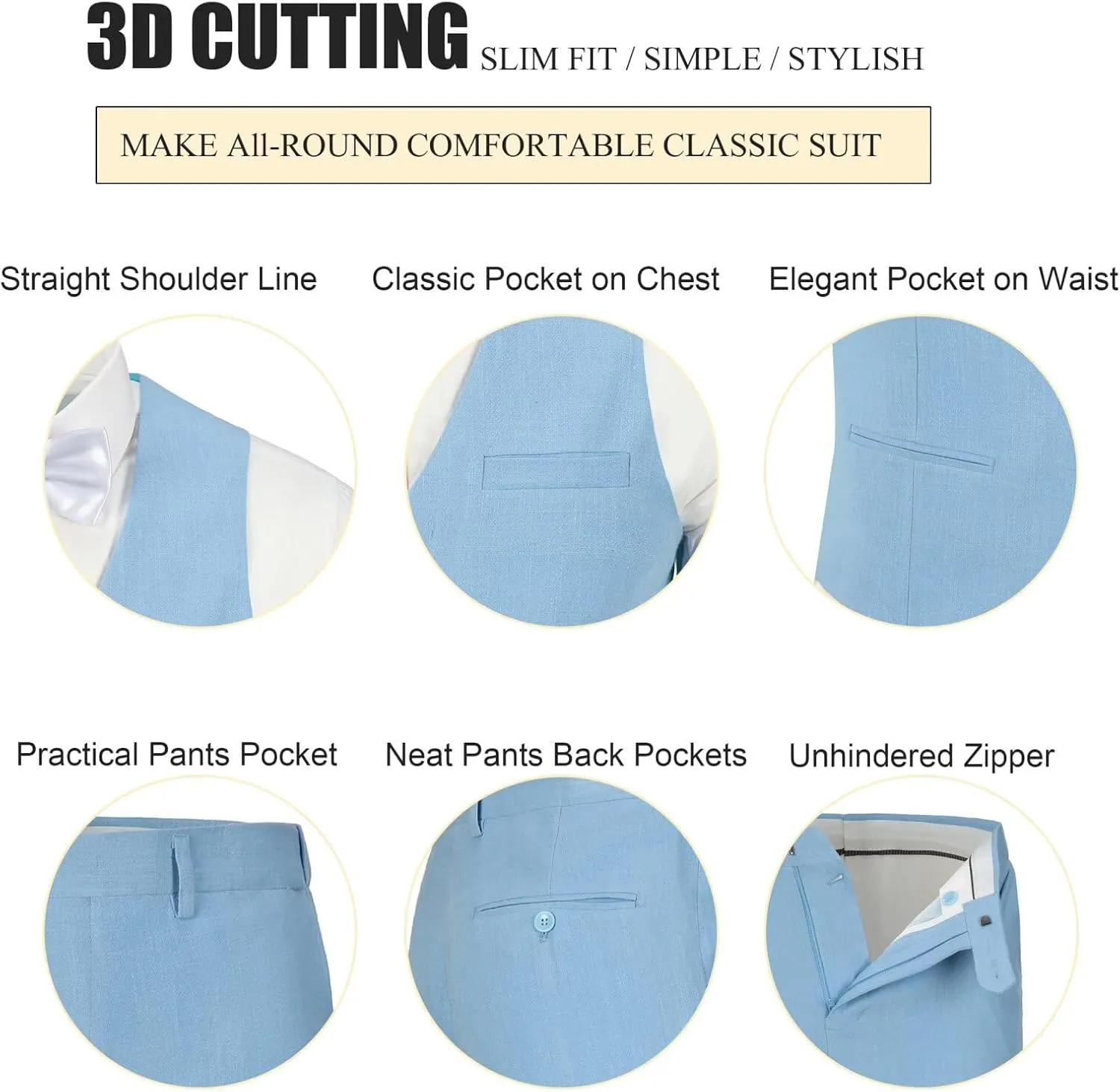 Men's Linen 2 Piece Suit Slim Fit Wedding Groomsmen Tuxedos Summer Beach Prom Vest Pants Set
