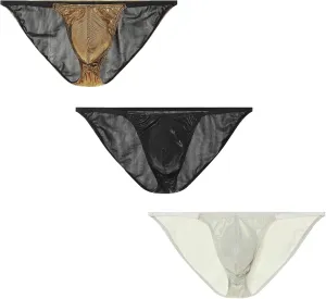 Men's Sexy Metallic Briefs Slim Pouch Bikini Briefs Shiny Backless Underwear 1-3 Pack