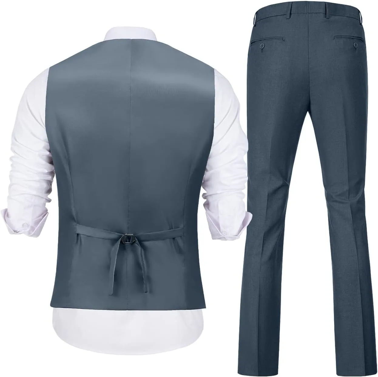 Mens Slim Fit 2 Piece Suit Set V-Neck Solid Dress Suit Vest Pants Wedding Prom Tuxedo for Men