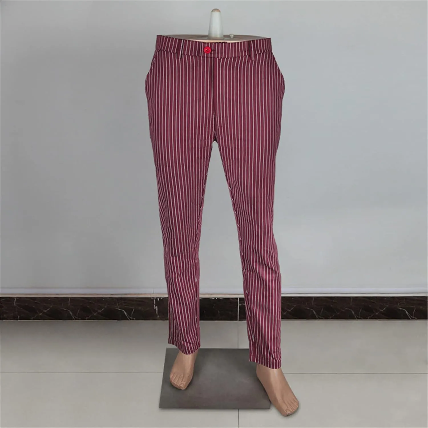 Men's Stretch Stripe Dress Pants Business Flat Front Golf Long Pant Classic Slim Fit Tapered Chino Trousers