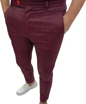Men's Stretch Stripe Dress Pants Business Flat Front Golf Long Pant Classic Slim Fit Tapered Chino Trousers