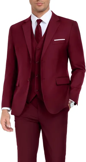Men's Suit Slim Fit 3 Piece Wedding Dress Tux Suit Set Two Buttons Business Suits Blazer Jacket Vest Pants with Tie