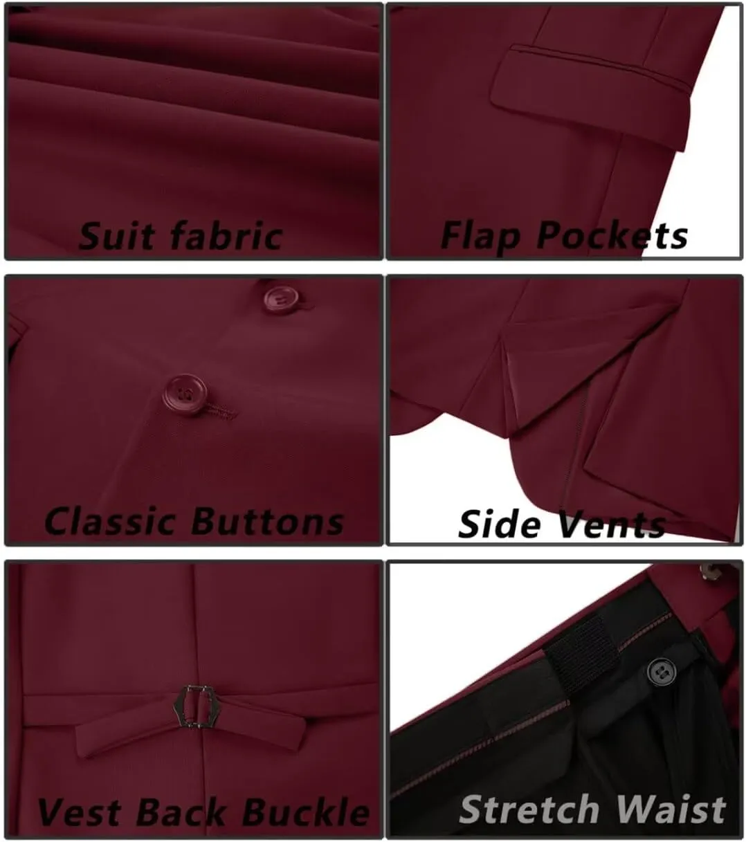 Men's Suit Slim Fit 3 Piece Wedding Dress Tux Suit Set Two Buttons Business Suits Blazer Jacket Vest Pants with Tie